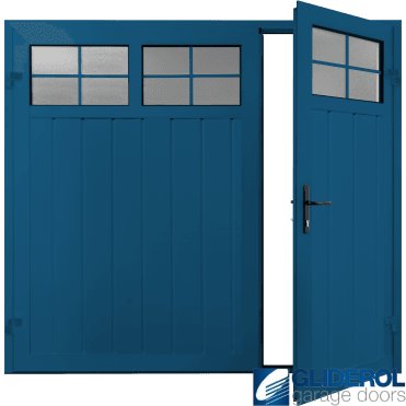 Gentian-Blue (RAL1015) Premium Vertical Medium Rib (non-insulated) Side Hinged Garage Door with windows (1/3)
