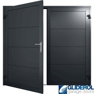 GRAPHITE-GREY (RAL7024) Insulated Horizontal Wide Rib Side Hinged Garage Door