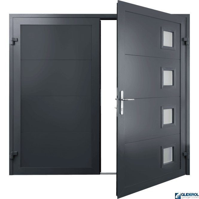 Gliderol GRAPHITE-GREY (RAL7024) Insulated Porthole Side Hinged Garage Door