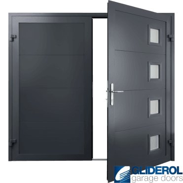 GRAPHITE-GREY (RAL7024) Insulated Porthole Side Hinged Garage Door