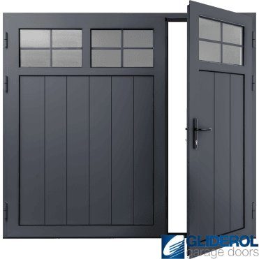 GRAPHITE-GREY (RAL7024) Insulated Traditional Vertical Medium Rib Side Hinged Garage Door (1/3)