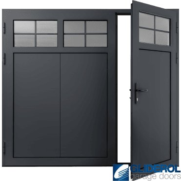 GRAPHITE-GREY (RAL7024) Insulated Traditional Vertical Wide Rib Side Hinged Garage Door (1/3)