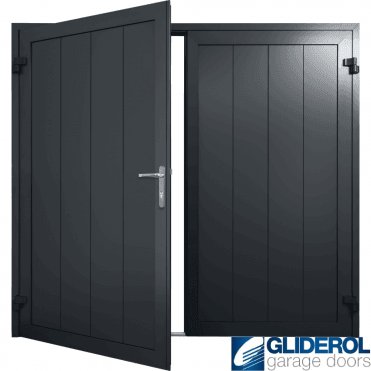 GRAPHITE-GREY (RAL7024) Insulated Vertical Medium Rib Side Hinged Garage Door