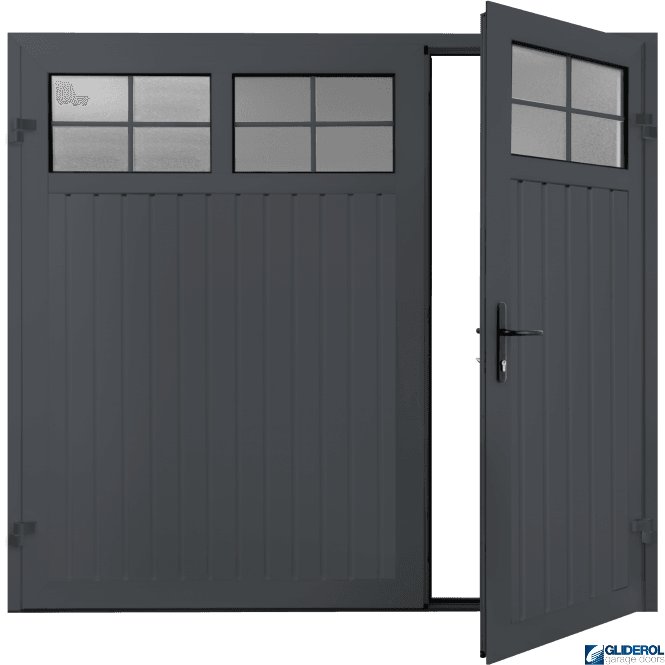 Gliderol GRAPHITE GREY (RAL7024) Premium Vertical Standard Rib (non-insulated) Side Hinged Garage Door with windows (1/3)