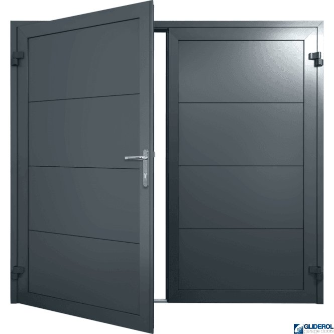 Gliderol IRON-GREY (RAL7011) Insulated Horizontal Wide Rib Side Hinged Garage Door
