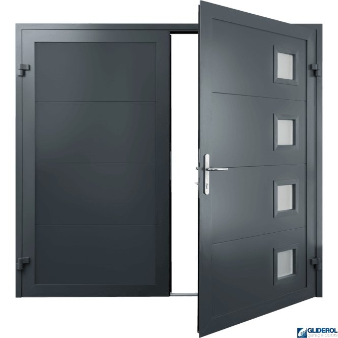 Gliderol IRON-GREY (RAL7011) Insulated Porthole Side Hinged Garage Door