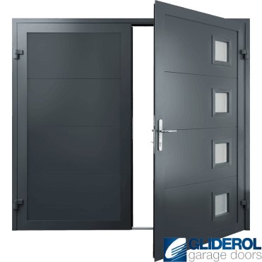 IRON-GREY (RAL7011) Insulated Porthole Side Hinged Garage Door