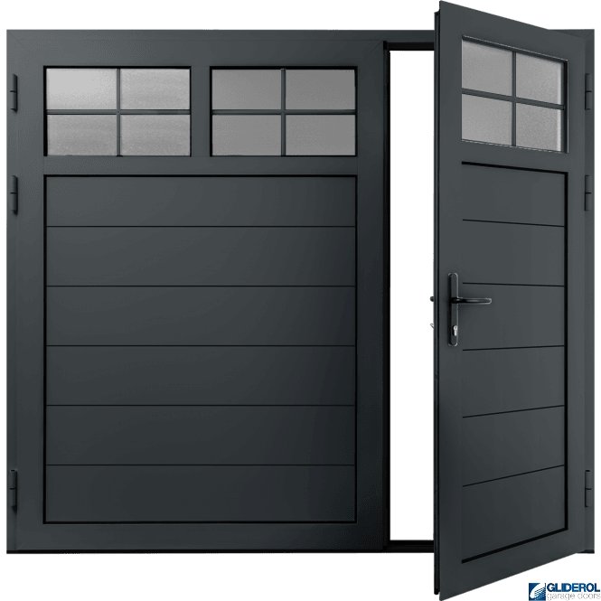 Gliderol IRON-GREY (RAL7011) Insulated Traditional Horizontal Medium Rib Side Hinged Garage Door (1/3)