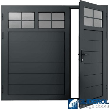 IRON-GREY (RAL7011) Insulated Traditional Horizontal Medium Rib Side Hinged Garage Door (1/3)