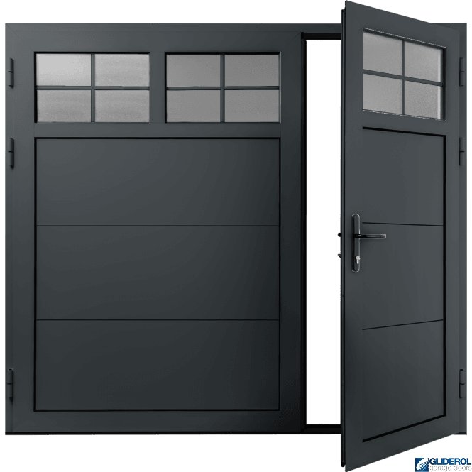 Gliderol IRON-GREY (RAL7011) Insulated Traditional Horizontal Wide Rib Side Hinged Garage Door (1/3)