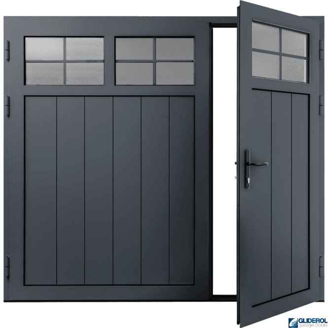 Gliderol IRON-GREY (RAL7011) Insulated Traditional Vertical Medium Rib Side Hinged Garage Door (1/3)