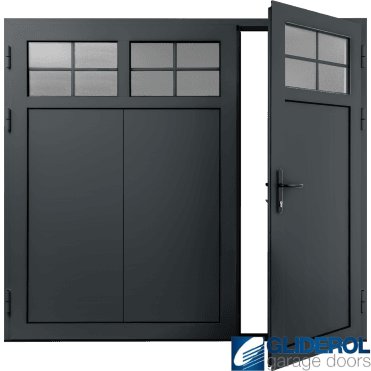 IRON-GREY (RAL7011) Insulated Traditional Vertical Wide Rib Side Hinged Garage Door (1/3)