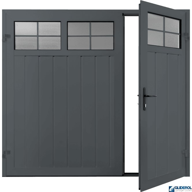 Gliderol IRON GREY (RAL7011) Premium Vertical Medium Rib (non-insulated) Side Hinged Garage Door with windows (1/3)