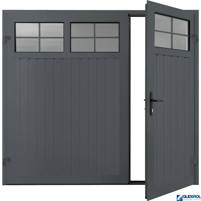 Gliderol IRON GREY (RAL7011) Premium Vertical Standard Rib (non-insulated) Side Hinged Garage Door with windows (1/3)