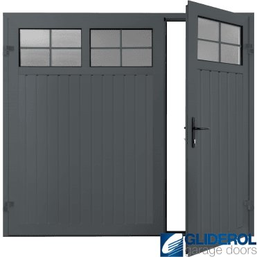 IRON GREY (RAL7011) Premium Vertical Standard Rib (non-insulated) Side Hinged Garage Door with windows (1/3)