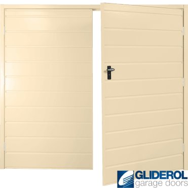 IVORY (RAL1015) Budget Horizontal Medium Rib Side Hinged Garage Door