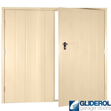 IVORY (RAL1015) Budget Vertical Medium Rib Side Hinged Garage Door