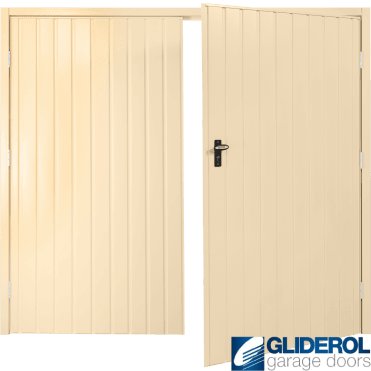 IVORY (RAL1015) Budget Vertical Standard Rib Side Hinged Garage Door