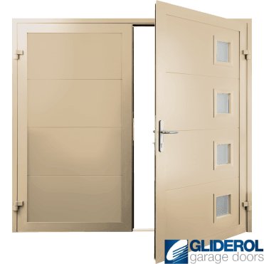 IVORY (RAL1015) Insulated Porthole Side Hinged Garage Door