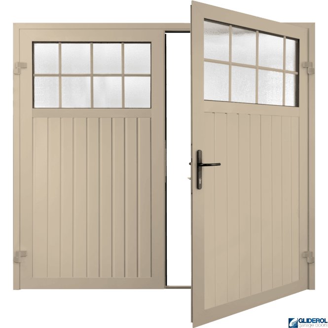 Gliderol IVORY (RAL1015) Premium Hartshill Vertical Standard Rib (non-insulated) Side Hinged Garage Door with windows