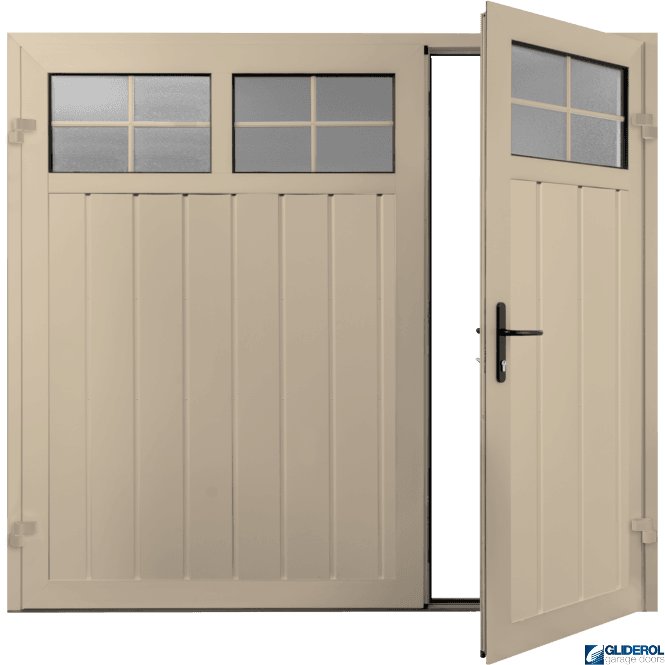 Gliderol IVORY (RAL1015) Premium Vertical Medium Rib (non-insulated) Side Hinged Garage Door with windows (1/3)