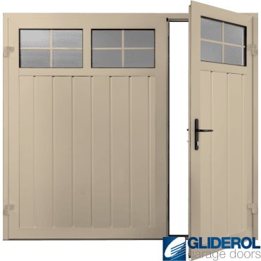 IVORY (RAL1015) Premium Vertical Medium Rib (non-insulated) Side Hinged Garage Door with windows (1/3)