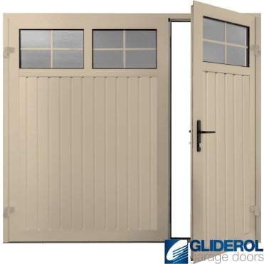 IVORY (RAL1015) Premium Vertical Standard Rib (non-insulated) Side Hinged Garage Door with windows (1/3)