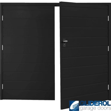 JET BLACK (RAL9005) Budget Horizontal Medium Rib Side Hinged Garage Door