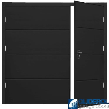 JET BLACK (RAL9005) Budget Horizontal Wide Rib Side Hinged Garage Door