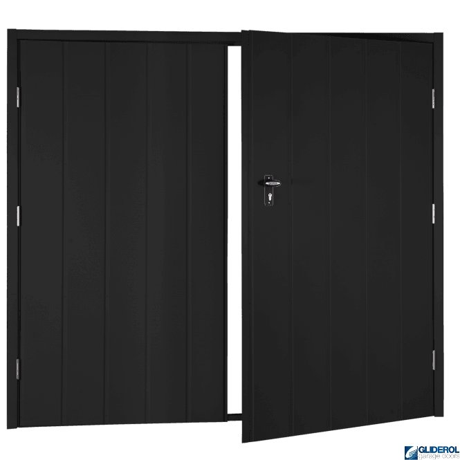 Gliderol JET BLACK (RAL9005) Budget Vertical Medium Rib Side Hinged Garage Door