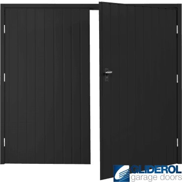 JET BLACK (RAL9005) Budget Vertical Standard Rib Side Hinged Garage Door