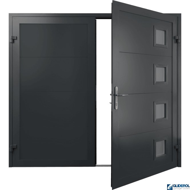 Gliderol JET-BLACK (RAL9005) Insulated Porthole Side Hinged Garage Door