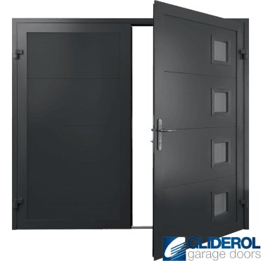 JET-BLACK (RAL9005) Insulated Porthole Side Hinged Garage Door