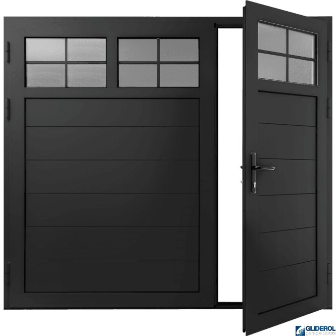 Gliderol JET-BLACK (RAL9005) Insulated Traditional Horizontal Medium Rib Side Hinged Garage Door (1/3)