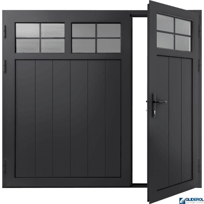 Gliderol JET-BLACK (RAL9005) Insulated Traditional Vertical Medium Rib Side Hinged Garage Door (1/3)