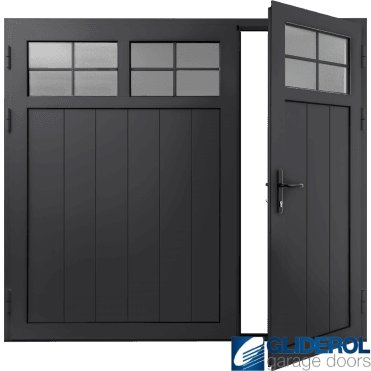 JET-BLACK (RAL9005) Insulated Traditional Vertical Medium Rib Side Hinged Garage Door (1/3)