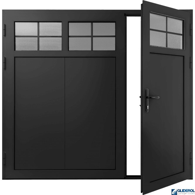 Gliderol JET-BLACK (RAL9005) Insulated Traditional Vertical Wide Rib Side Hinged Garage Door (1/3)