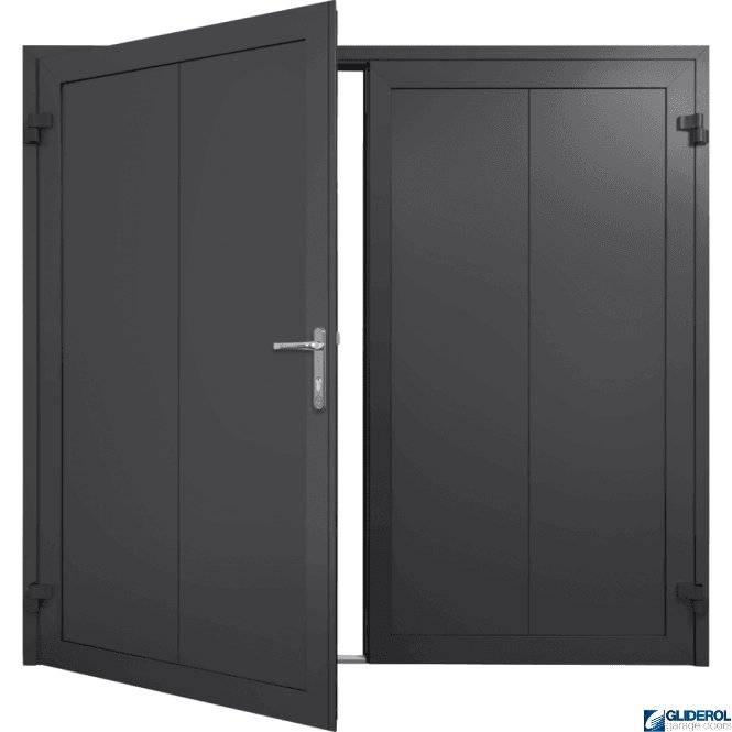 Gliderol JET-BLACK (RAL9005) Insulated Vertical Wide Rib Side Hinged Garage Door