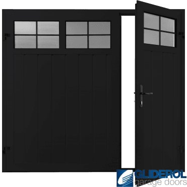 JET BLACK (RAL9005) Premium Vertical Medium Rib (non-insulated) Side Hinged Garage Door with windows (1/3)
