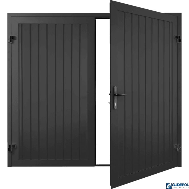 Gliderol JET BLACK (RAL9005) Premium Vertical Standard Rib (non-insulated) Side Hinged Garage Door