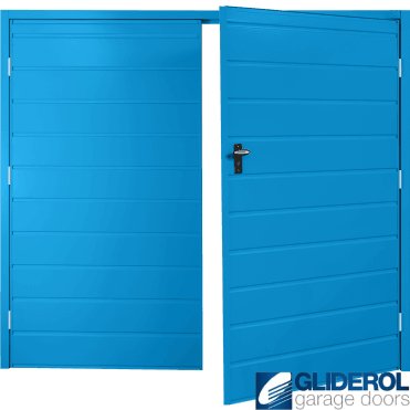 LIGHT BLUE (RAL5012) Budget Horizontal Medium Rib Side Hinged Garage Door
