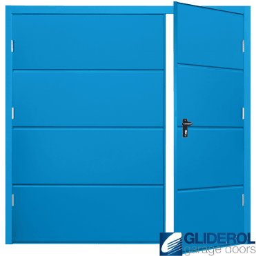 LIGHT BLUE (RAL5012) Budget Horizontal Wide Rib Side Hinged Garage Door
