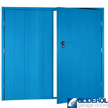 LIGHT BLUE (RAL5012) Budget Vertical Medium Rib Side Hinged Garage Door
