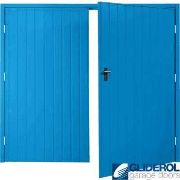 LIGHT BLUE (RAL5012) Budget Vertical Standard Rib Side Hinged Garage Door