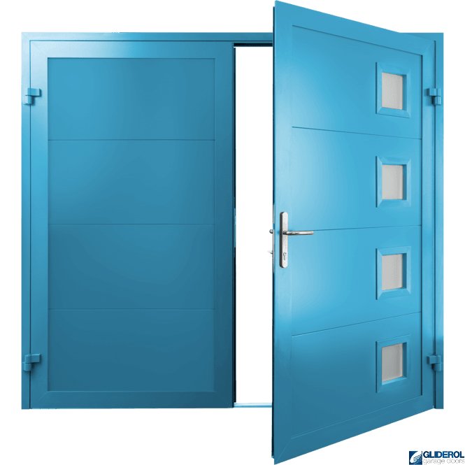 Gliderol LIGHT-BLUE (RAL5012) Insulated Porthole Side Hinged Garage Door