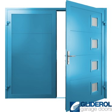 LIGHT-BLUE (RAL5012) Insulated Porthole Side Hinged Garage Door