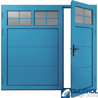 LIGHT-BLUE (RAL5012) Insulated Traditional Horizontal Wide Rib Side Hinged Garage Door (1/3)
