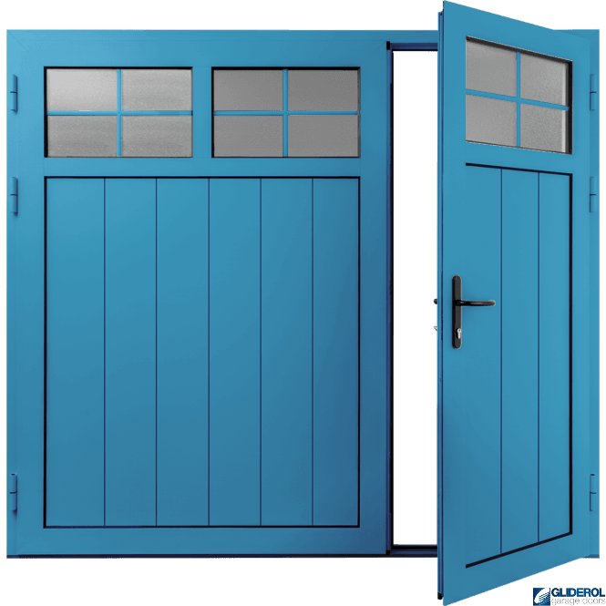 Gliderol LIGHT-BLUE (RAL5012) Insulated Traditional Vertical Medium Rib Side Hinged Garage Door (1/3)