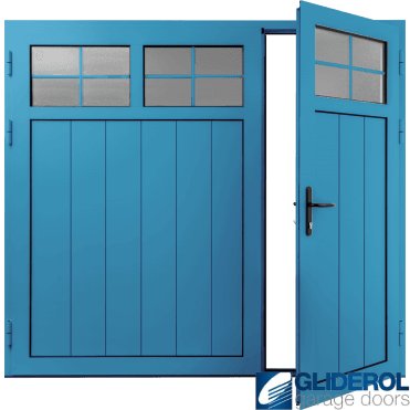 LIGHT-BLUE (RAL5012) Insulated Traditional Vertical Medium Rib Side Hinged Garage Door (1/3)