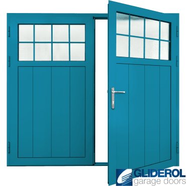LIGHT-BLUE (RAL5012) Insulated Traditional Vertical Medium Rib Side Hinged Garage Door